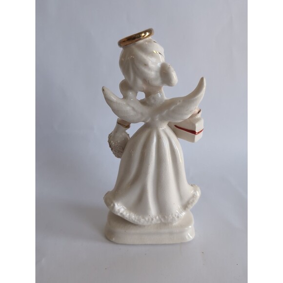Vintage Angel Figurine Christmas December Poinsettia Shopper Knobler Ceramic - Picture 2 of 6